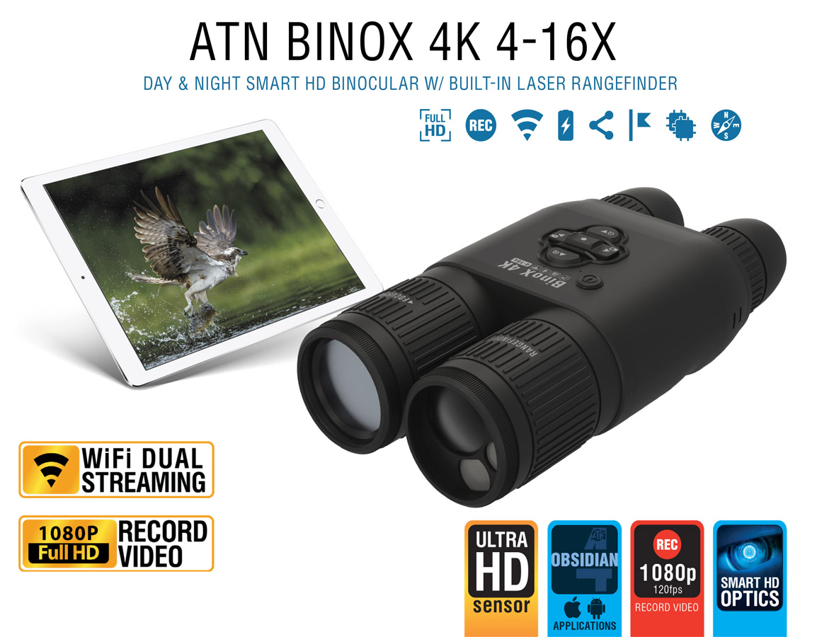 ATN BinoX 4x-16x Smart Day/Night 4K Resolution Binoculars with Laser range finder